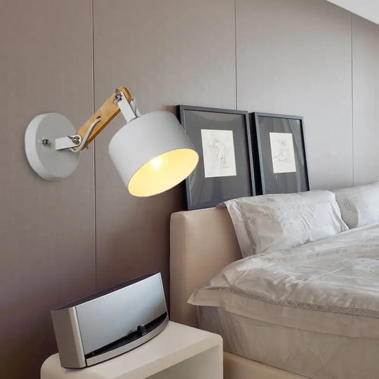 Contemporary Metal Wall Sconce With Rotatable Drum: 1-Light Indoor Light Fixture White / B