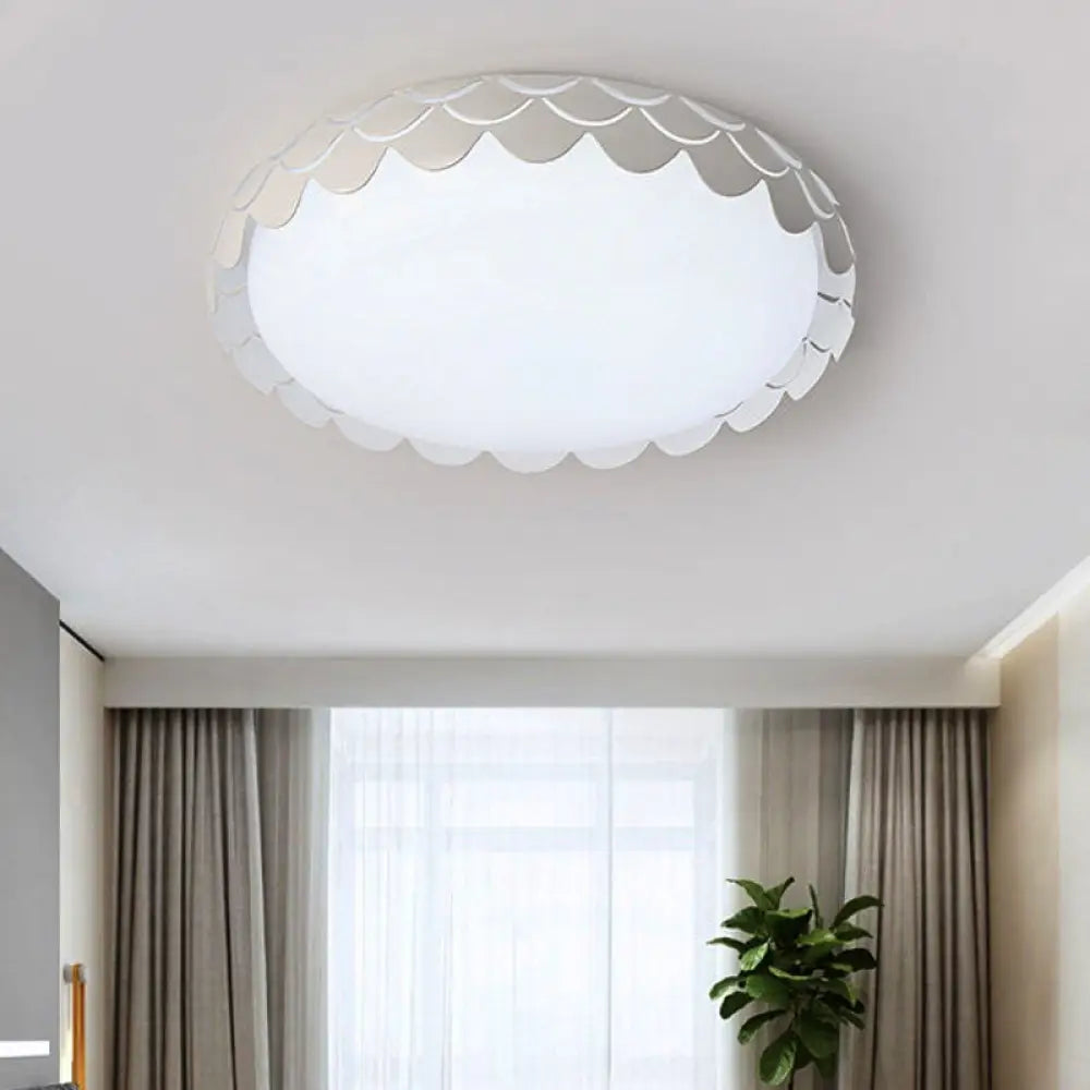 Contemporary Metal White Led Ceiling Lamp With Fish Scale Design - Ideal For Dining Room