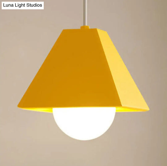 Contemporary Metallic 1-Bulb Bedroom Pendant: Orange/Green Pyramid Shade Ceiling Fixture Yellow