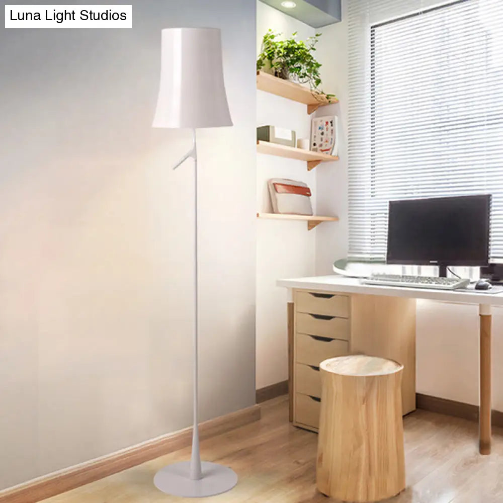 Contemporary Metallic Bell-Shaped Floor Lamp - Single Head White/Orange Standing Light For Study