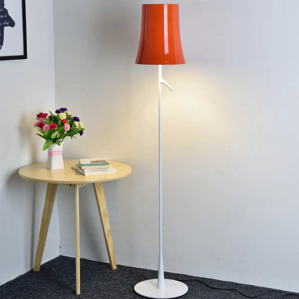 Contemporary Metallic Bell-Shaped Floor Lamp - Single Head White/Orange Standing Light For Study