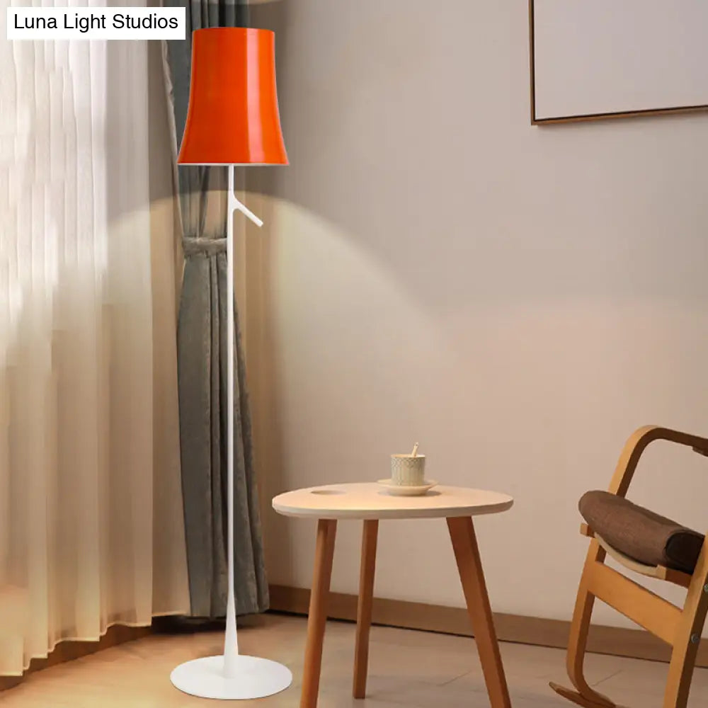 Contemporary Metallic Bell-Shaped Floor Lamp - Single Head White/Orange Standing Light For Study