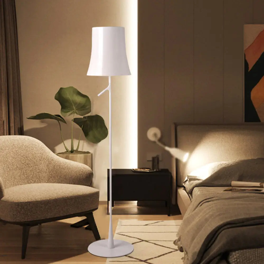 Contemporary Metallic Bell-Shaped Floor Lamp - Single Head White/Orange Standing Light For Study