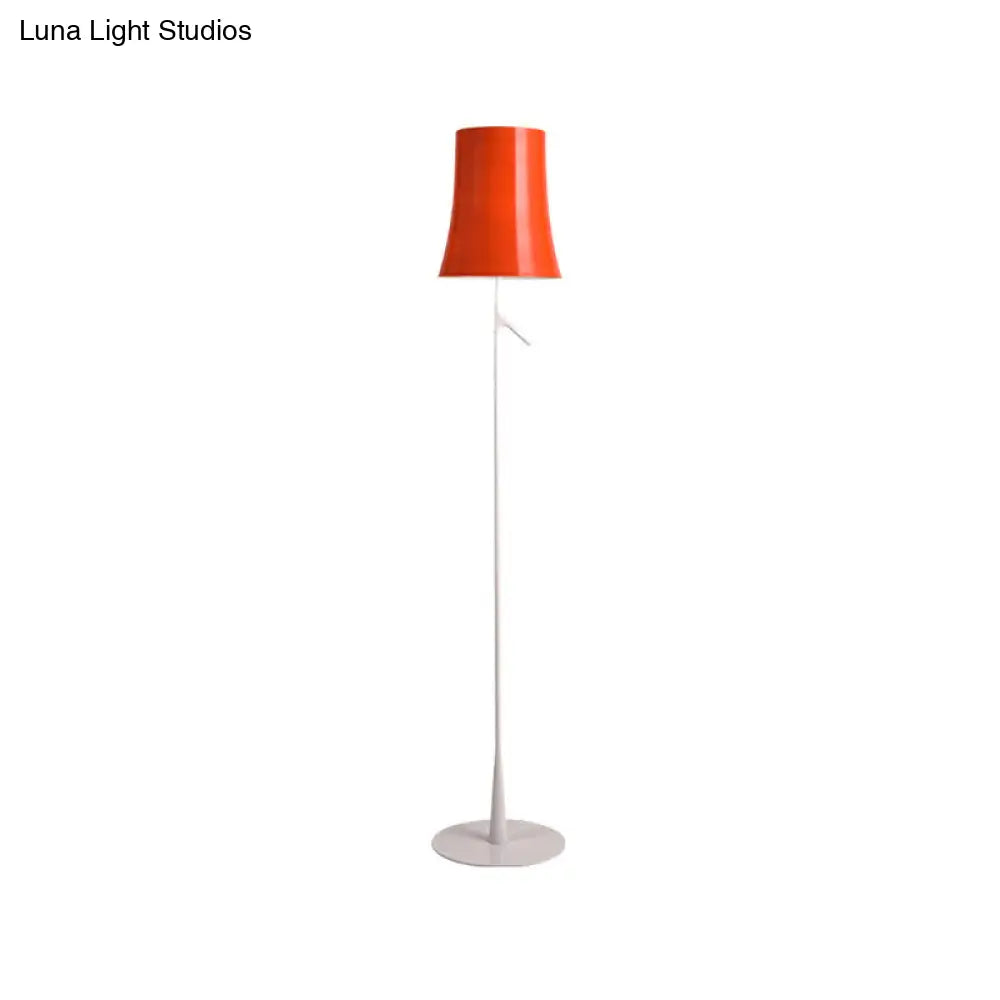 Contemporary Metallic Bell-Shaped Floor Lamp - Single Head White/Orange Standing Light For Study