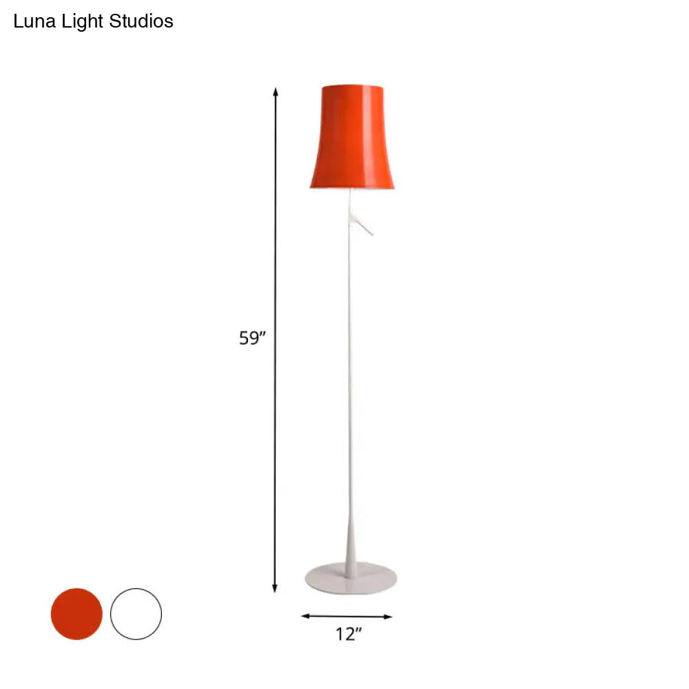 Contemporary Metallic Bell-Shaped Floor Lamp - Single Head White/Orange Standing Light For Study