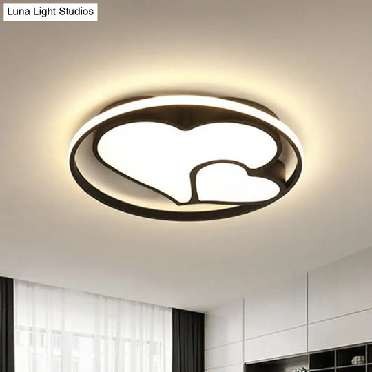 Contemporary Metallic Black Heart Flush Led Ceiling Light Fixture / Remote Control Stepless Dimming