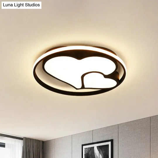 Contemporary Metallic Black Heart Flush Led Ceiling Light Fixture