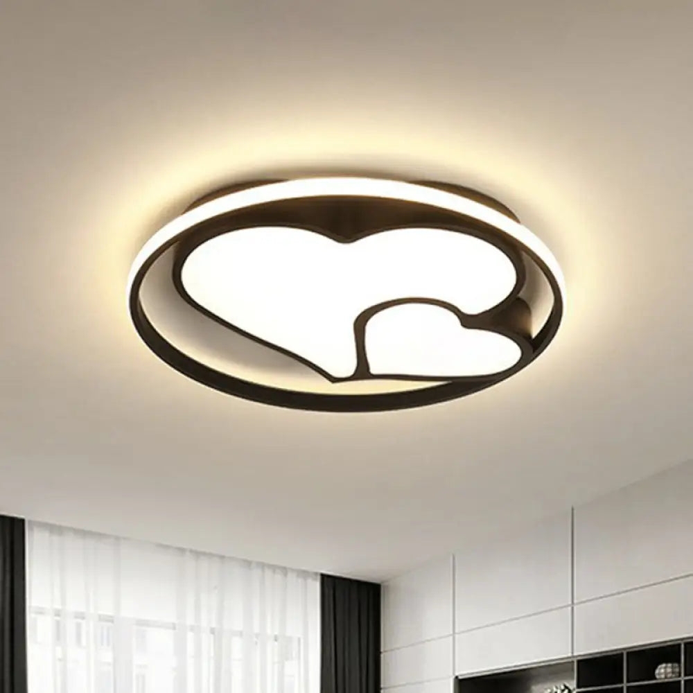 Contemporary Metallic Black Heart Flush Led Ceiling Light Fixture / Remote Control Stepless Dimming