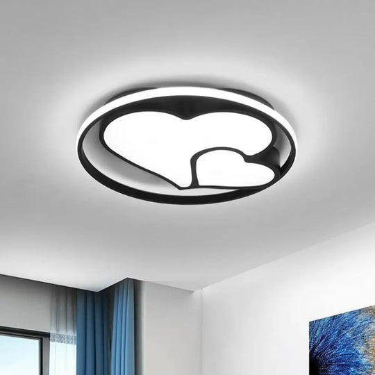 Contemporary Metallic Black Heart Flush Led Ceiling Light Fixture / White