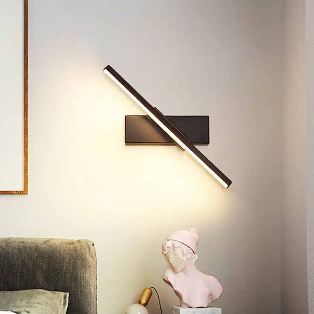 Contemporary Metallic Black/White Led Wall Sconce In Warm/White Light: Linear Vanity Light Fixture