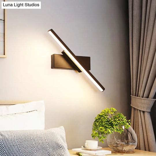 Contemporary Metallic Black/White Led Wall Sconce In Warm/White Light: Linear Vanity Light Fixture