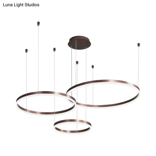 Contemporary Metallic Circle Led Chandelier In Gold/Coffee - Warm/White Light 3/4 Tiers