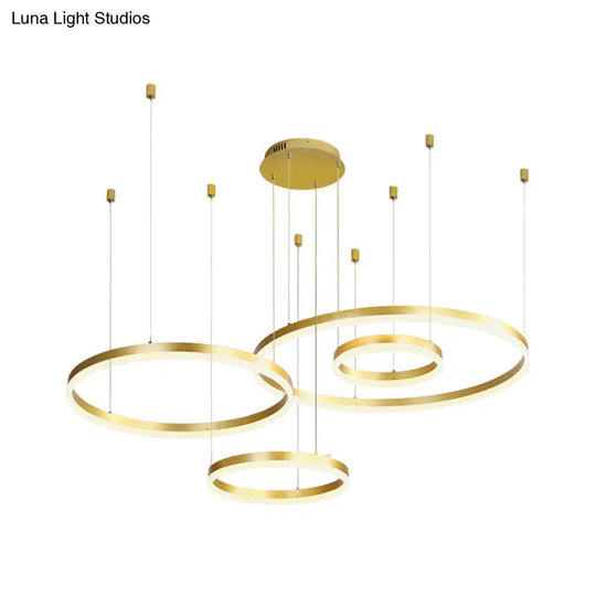 Contemporary Metallic Circle Led Chandelier In Gold/Coffee - Warm/White Light 3/4 Tiers