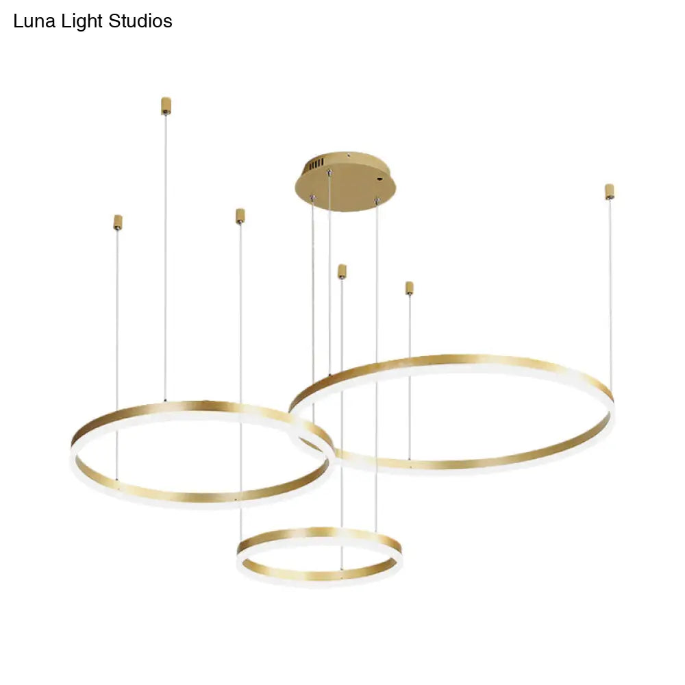 Contemporary Metallic Circle Led Chandelier In Gold/Coffee - Warm/White Light 3/4 Tiers