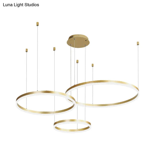 Contemporary Metallic Circle Led Chandelier In Gold/Coffee - Warm/White Light 3/4 Tiers