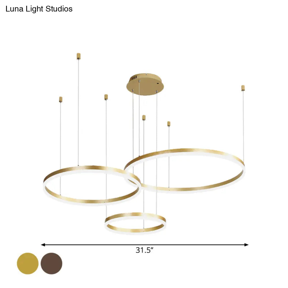 Contemporary Metallic Circle Led Chandelier In Gold/Coffee - Warm/White Light 3/4 Tiers