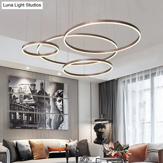 Contemporary Metallic Circle Led Chandelier In Gold/Coffee - Warm/White Light 3/4 Tiers