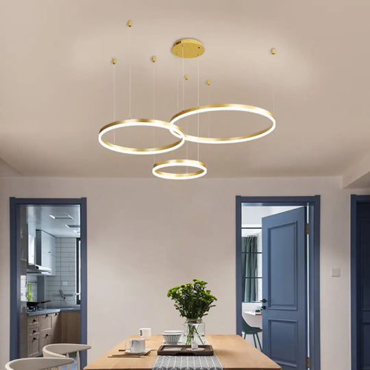 Contemporary Metallic Circle Led Chandelier In Gold/Coffee - Warm/White Light 3/4 Tiers Gold / 3