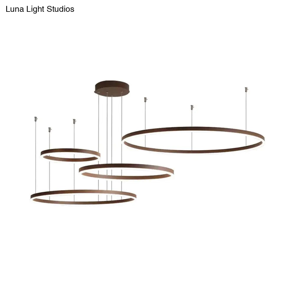 Contemporary Metallic Circle Led Chandelier In Gold/Coffee - Warm/White Light 3/4 Tiers