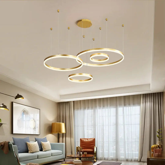 Contemporary Metallic Circle Led Chandelier In Gold/Coffee - Warm/White Light 3/4 Tiers Gold / 4