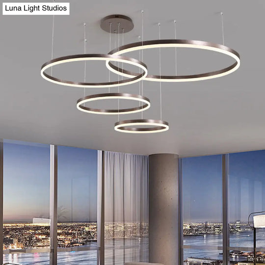 Contemporary Metallic Circle Led Chandelier In Gold/Coffee - Warm/White Light 3/4 Tiers