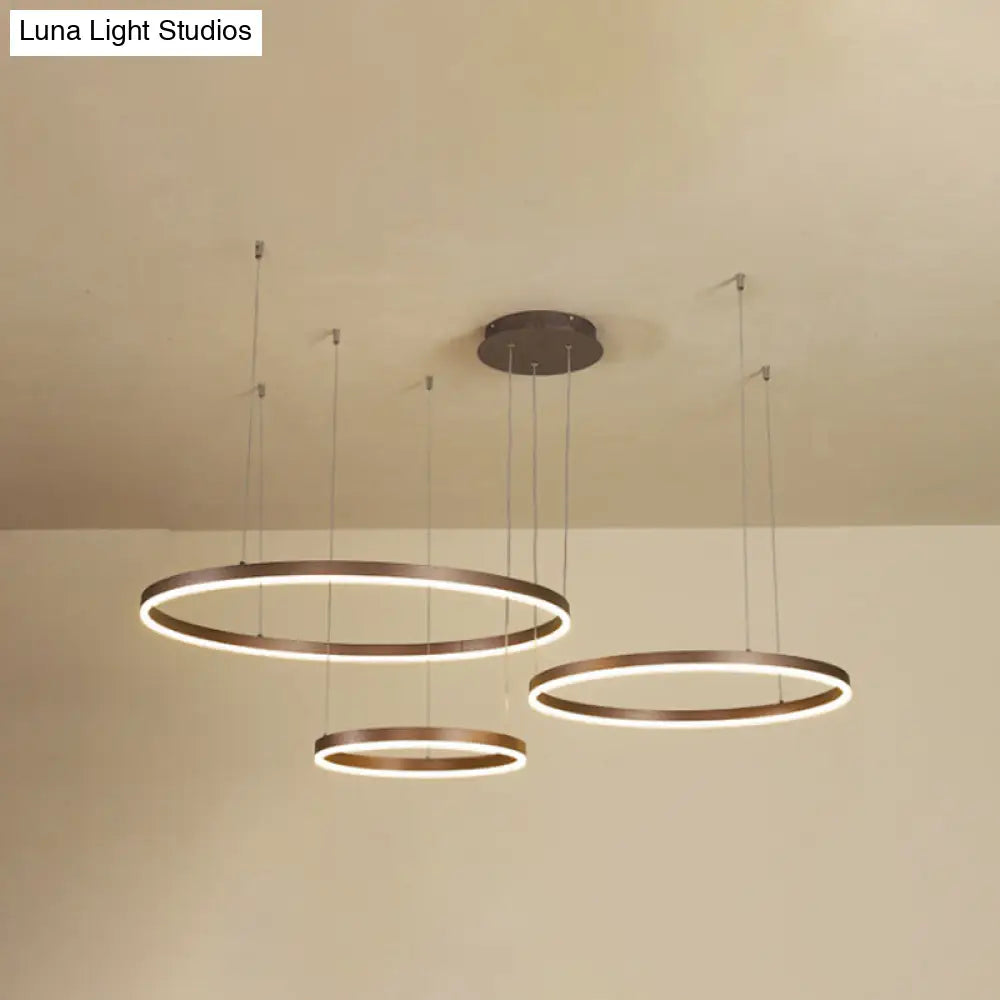 Contemporary Metallic Circle Led Chandelier In Gold/Coffee - Warm/White Light 3/4 Tiers