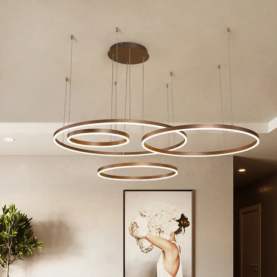 Contemporary Metallic Circle Led Chandelier In Gold/Coffee - Warm/White Light 3/4 Tiers Coffee / 4