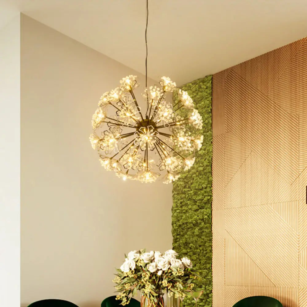 Contemporary Metallic Dandelion Chandelier Pendant Light - Brass Ceiling Lamp (24 Lights)