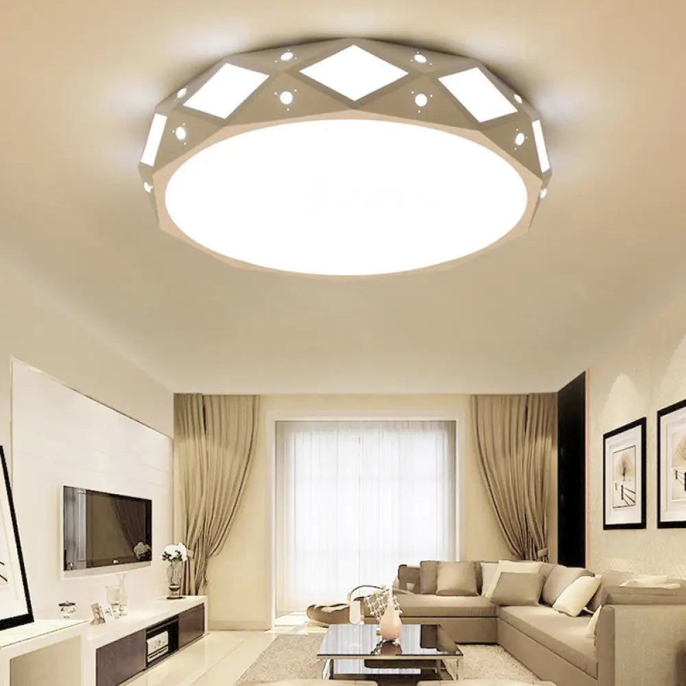 Contemporary Metallic Drum Flush Ceiling Light Fixture - Led White/Warm White / 18’