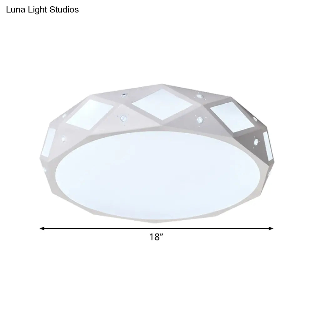 Contemporary Metallic Drum Flush Ceiling Light Fixture - Led White/Warm