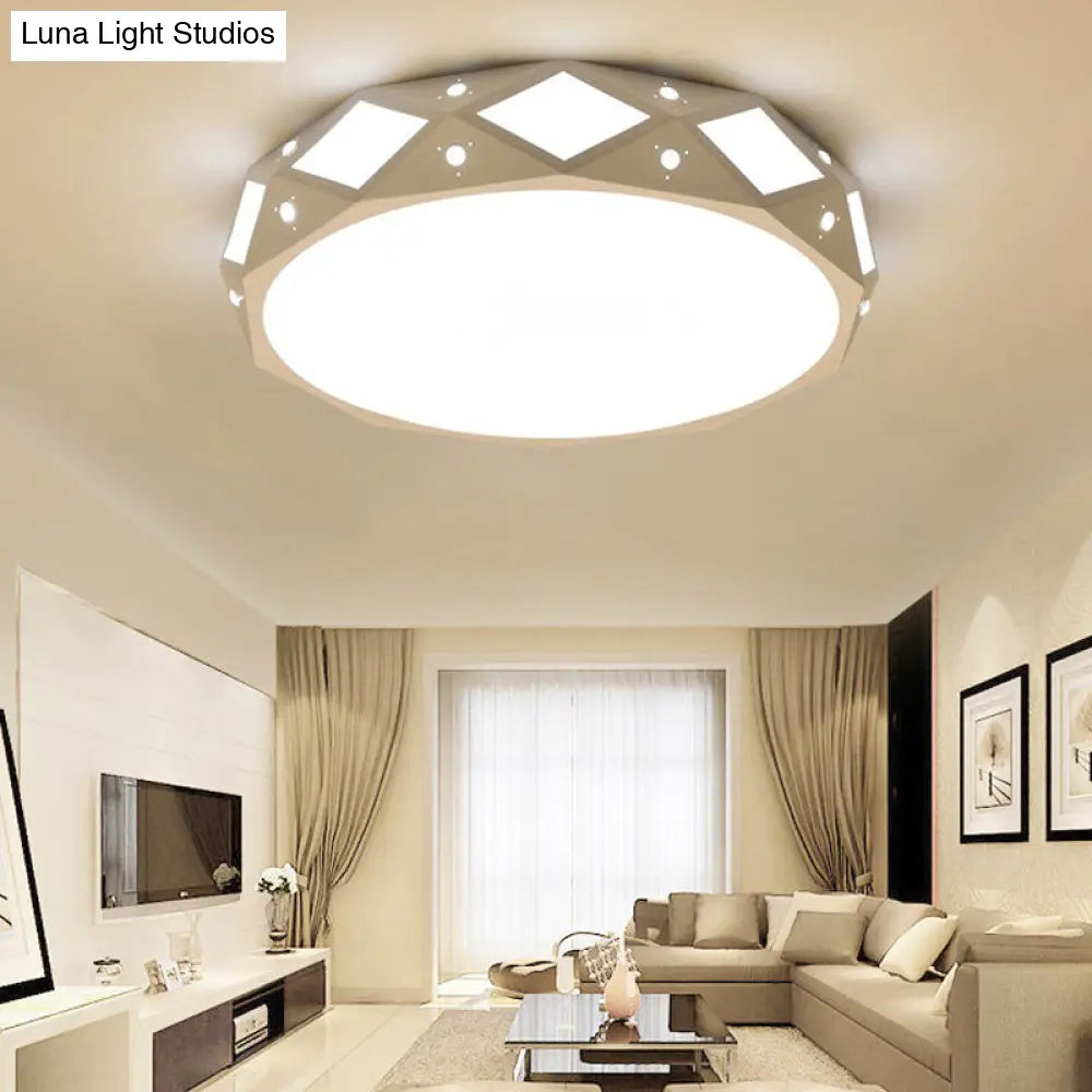 Contemporary Metallic Drum Flush Ceiling Light Fixture - Led White/Warm White / 18