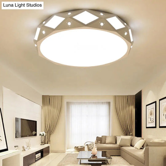 Contemporary Metallic Drum Flush Ceiling Light Fixture - Led White/Warm White / 18