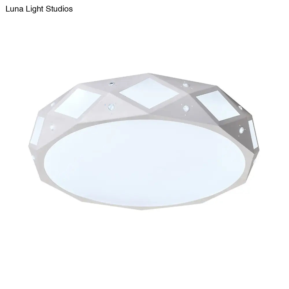 Contemporary Metallic Drum Flush Ceiling Light Fixture - Led White/Warm