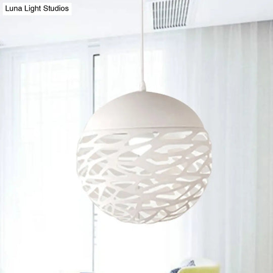 Contemporary Metallic Hollow Globe Pendant Light For Dining Tables - 1-Light White / 8