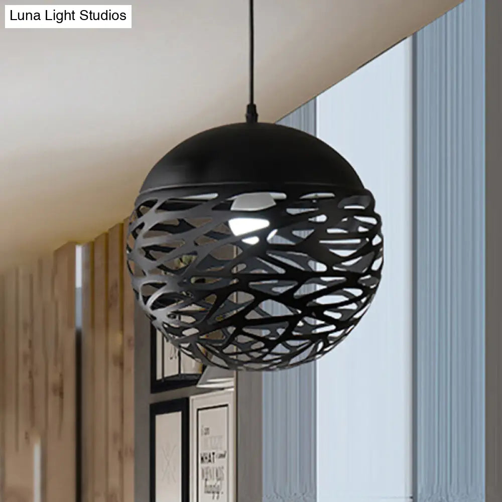 Contemporary Metallic Hollow Globe Pendant Light For Dining Tables - 1-Light Black / 8