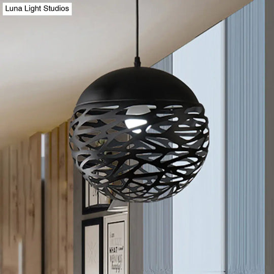 Contemporary Metallic Hollow Globe Pendant Light For Dining Tables - 1-Light Black / 8