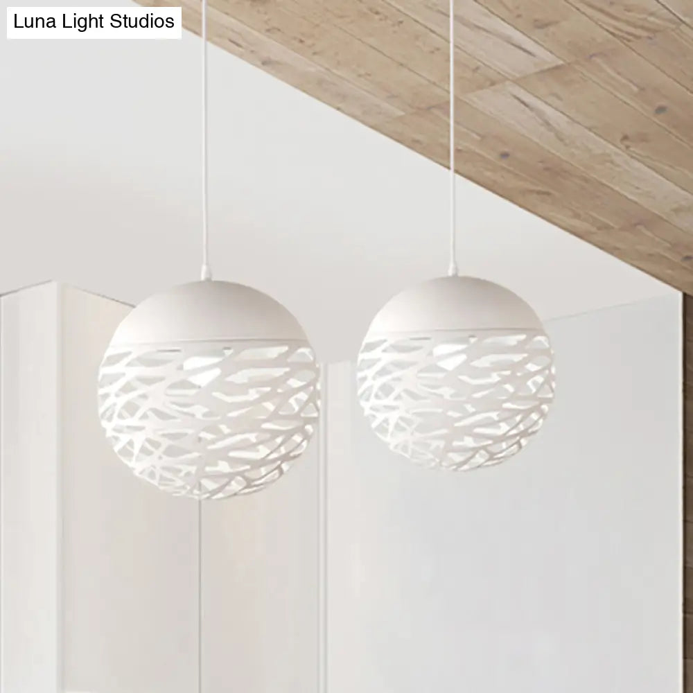 Contemporary Metallic Hollow Globe Pendant Light For Dining Table - 1 Hanging