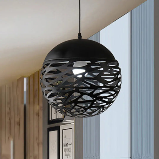 Contemporary Metallic Hollow Globe Pendant Light For Dining Table - 1 Hanging Black / 8’