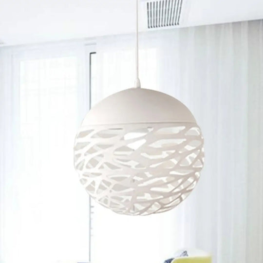 Contemporary Metallic Hollow Globe Pendant Light For Dining Table - 1 Hanging White / 8’