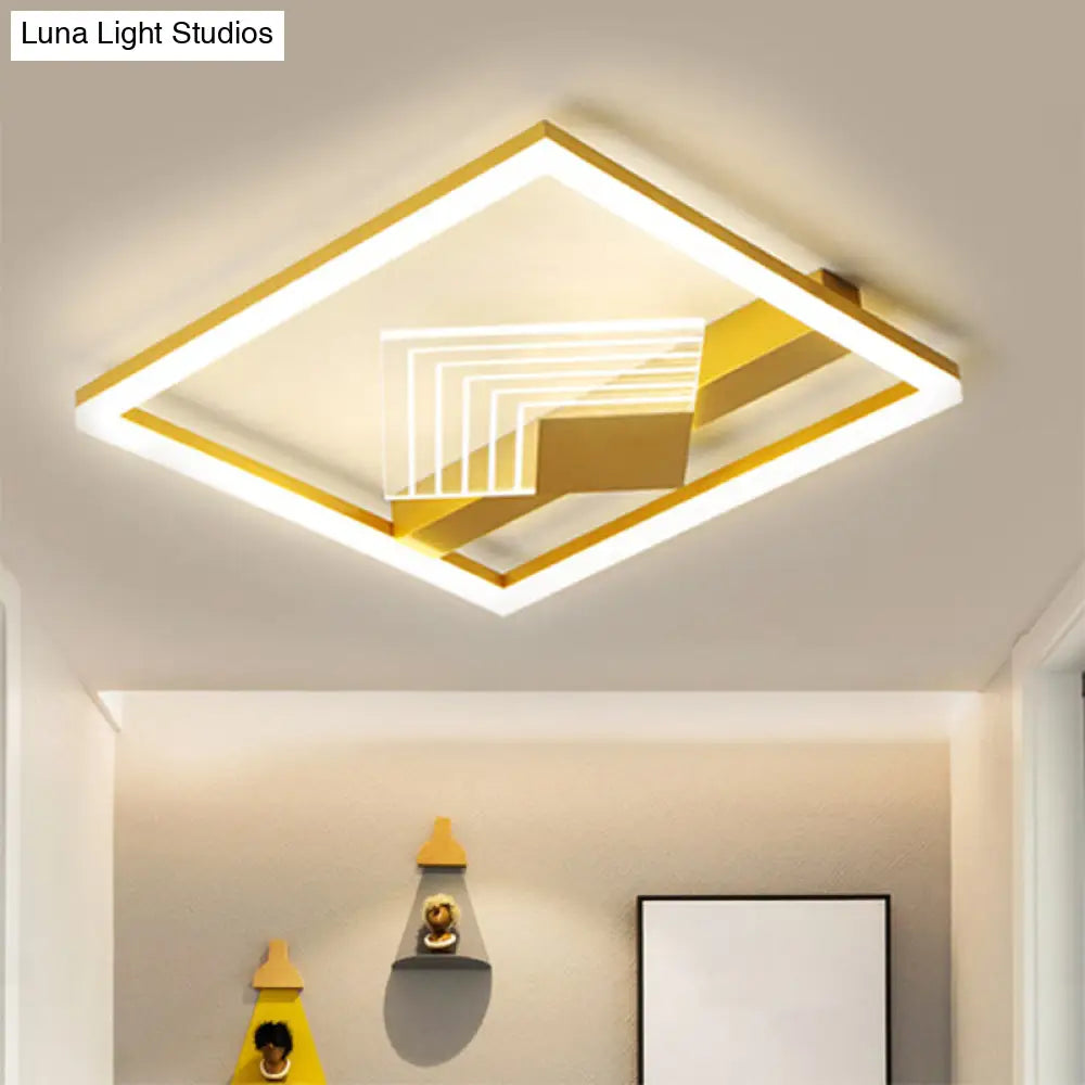 Contemporary Metallic Led Ceiling Light - Gold/Black Square Flush Mount In Warm/White 16/19.5 L