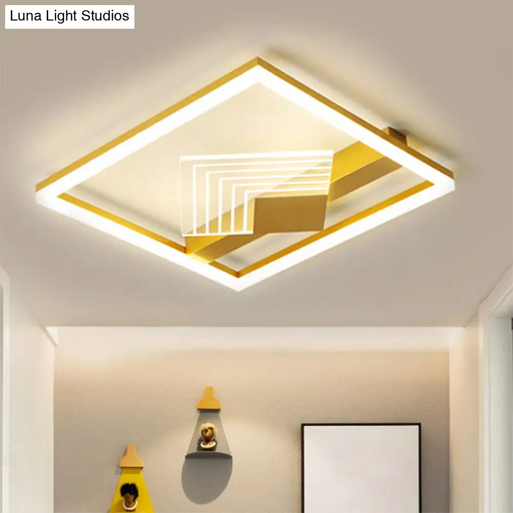 Contemporary Metallic Led Ceiling Light - Gold/Black Square Flush Mount In Warm/White 16’/19.5’ L