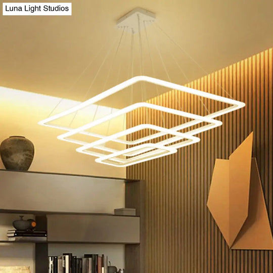 Contemporary Rectangular Layered Chandelier Pendant Light - Metallic Led Hanging For Living Room In