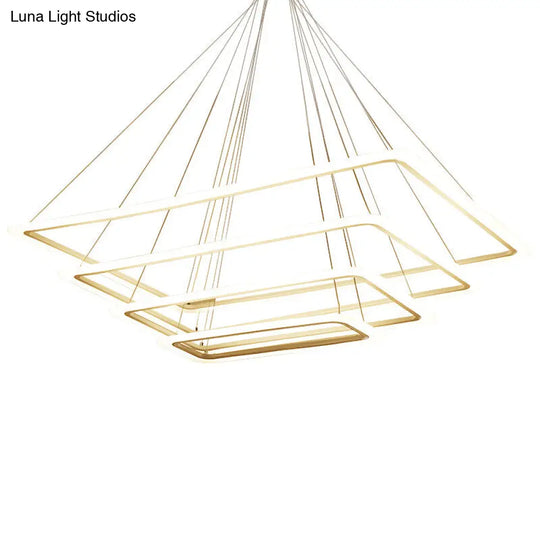 Contemporary Rectangular Layered Chandelier Pendant Light - Metallic Led Hanging For Living Room In