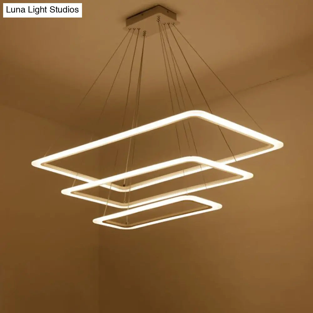 Contemporary Metallic Led Chandelier Pendant Light - Rectangular Layered Design For Living Room In