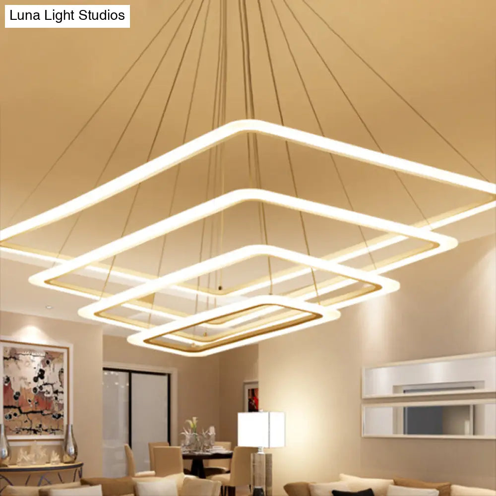 Contemporary Rectangular Layered Chandelier Pendant Light - Metallic Led Hanging For Living Room In