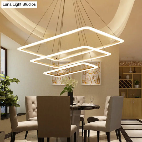 Contemporary Rectangular Layered Chandelier Pendant Light - Metallic Led Hanging For Living Room In