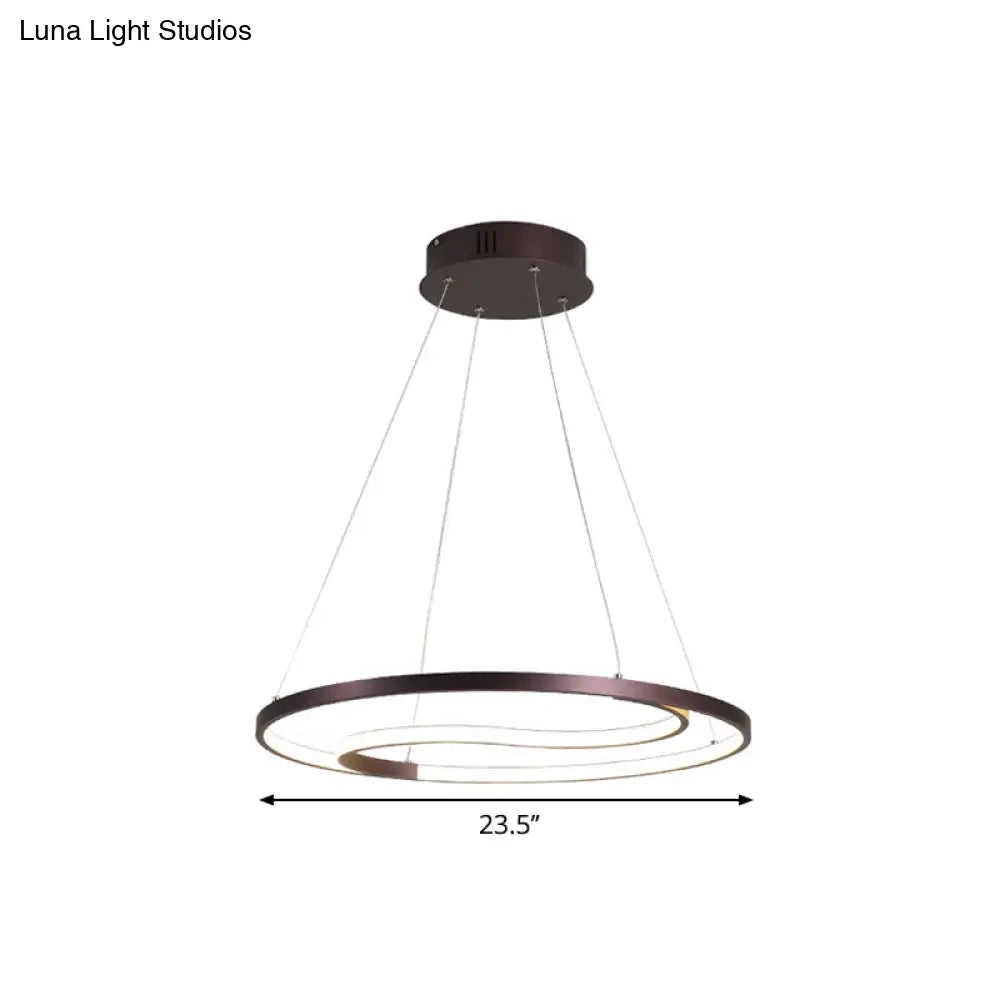 Contemporary Metallic Led Coffee Ring Lamp - Modern Hanging Ceiling Chandelier In Warm/White Light