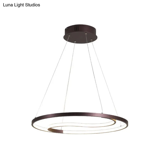 Contemporary Metallic Led Coffee Ring Lamp - Modern Hanging Ceiling Chandelier In Warm/White Light