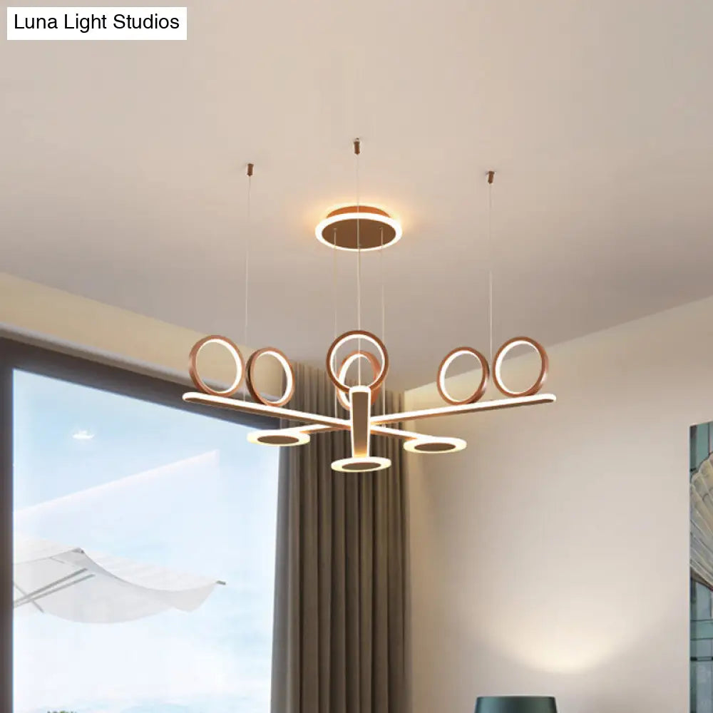 Modern Metallic Led Chandelier Pendant Light In Warm/White - Crossed Bar Design Coffee / Warm