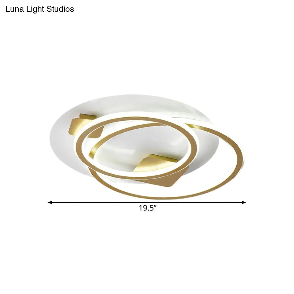 Contemporary Metallic Led Flush Light Ceiling Fixture In Gold Dual Ring Design